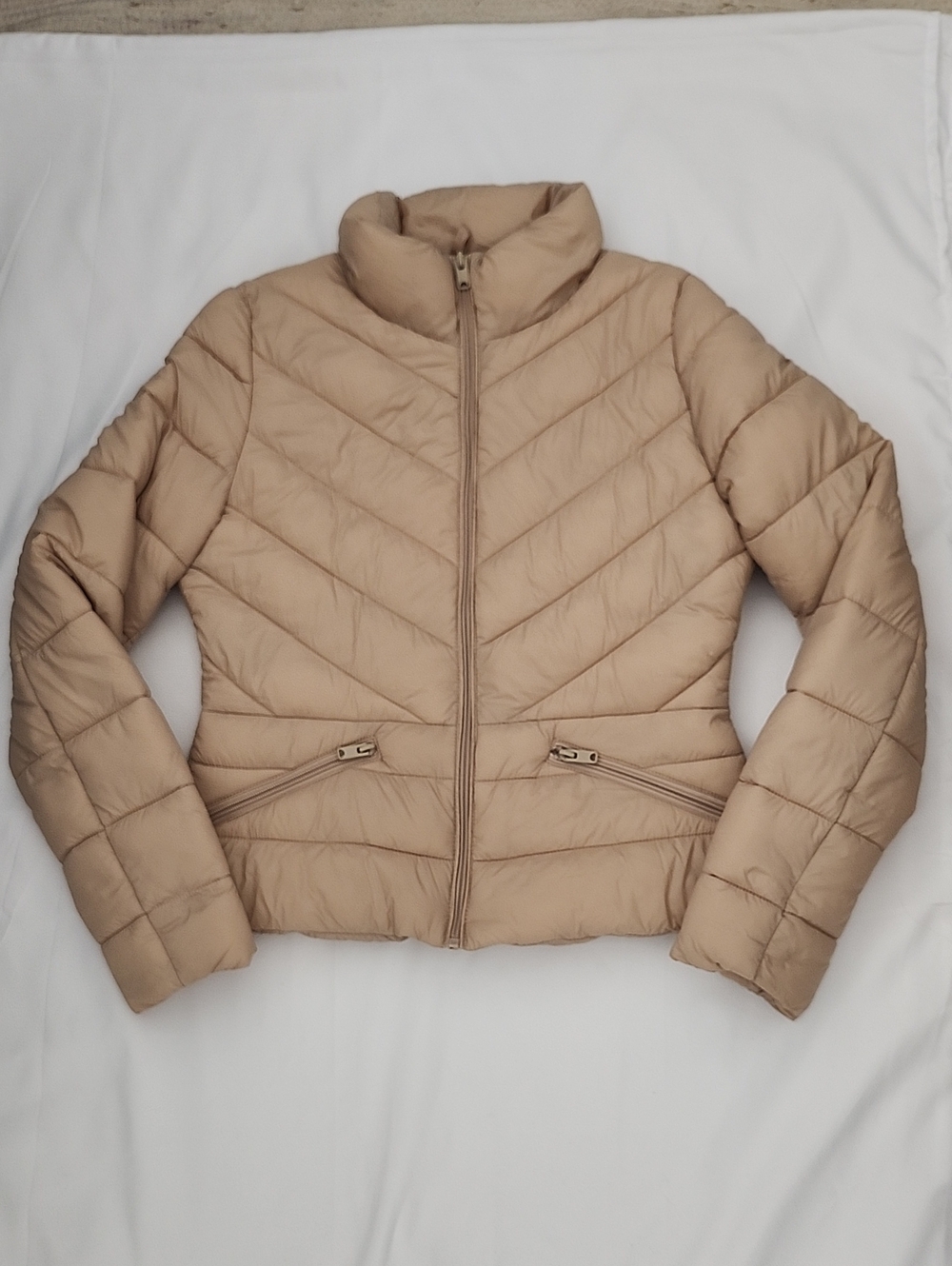 Love Tree Beige Chevron Quilted Puffer Jacket